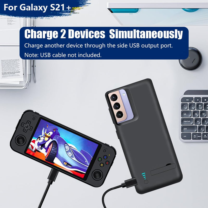 Sitong [Upgraded Battery Case for Samsung Galaxy S21+ 5G, 5000mAh Rechargeable Extended Battery Charging Charger Case, Add 100% Extra Juice (6.7 Inches) Black