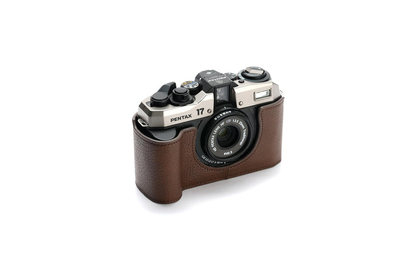 for Pentax 17 Case, Handmade Genuine Real Leather Half Camera Case Bag Cover for Pentax 17 Film Camera With Hand Strap (Coffee) Coffee