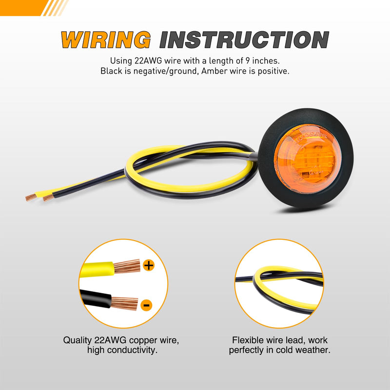 GOOACC 3/4 Inch Bullet Side Marker Light 10PCS Amber Round Clearance LED Front Rear Indicator Lights for Trailer Van Caravan Boat Truck RV Car Bus