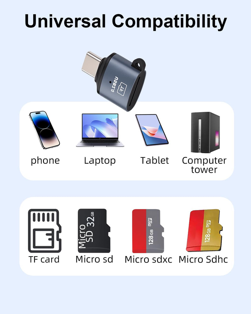 GELRHONR 3Pack USB C Micro SD Card Reader,Type C to Micro SD/TF Card Adapter with Keychain Plug and Play for Laptop,Tablet,Smartphone Type C to TF ,3Pack