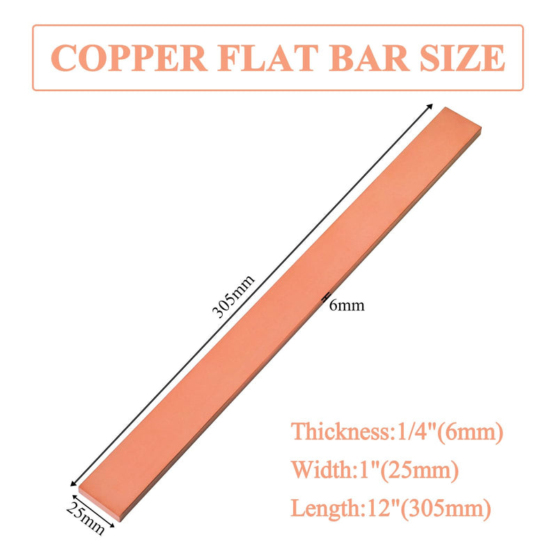 2Pcs 1/4" x 1" x 12" C110 Copper Flat Bar 12" Long, 6 x 25 x 305mm 99.98% Pure Copper Bus Bars DIY Craft, Electrical Connectors for Electroplating (2PCS,6 * 25 * 305mm) 1/4" x 1" x 12" 2