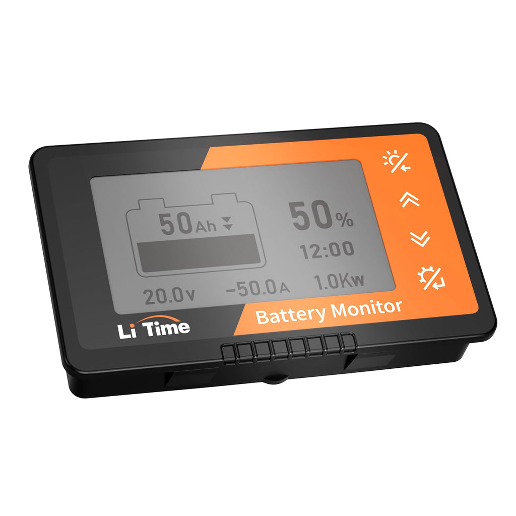 LiTime 500A Battery Monitor with Shunt, 8V-120V Battery Monitor for RV Motorcycle Golf Cart Solar Panel with LCD Backlight Screen Buzzer Alarm, Capacity Percentage Time Power Voltmeter Display