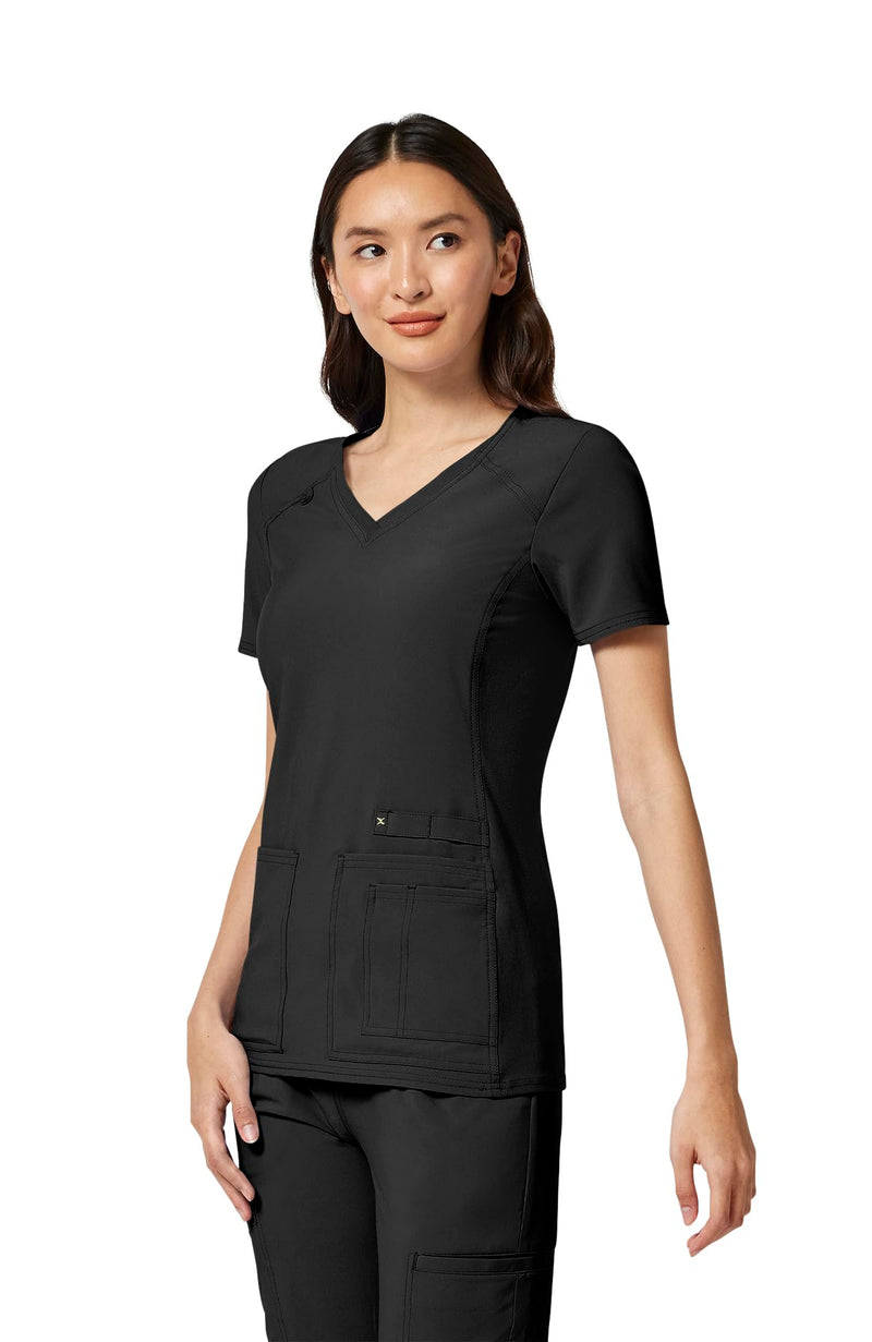 Cherokee Women's Medical Scrub Top Iflex V-Neck Knit Panel Top - CK605 Medium Black