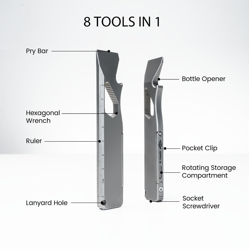 OKNIFE Opry Multitool EDC Titanium Pry Bar Set, Bottle Opener, Nail Puller with Hex Wrench, Screw and Pocket Clip Opry 2