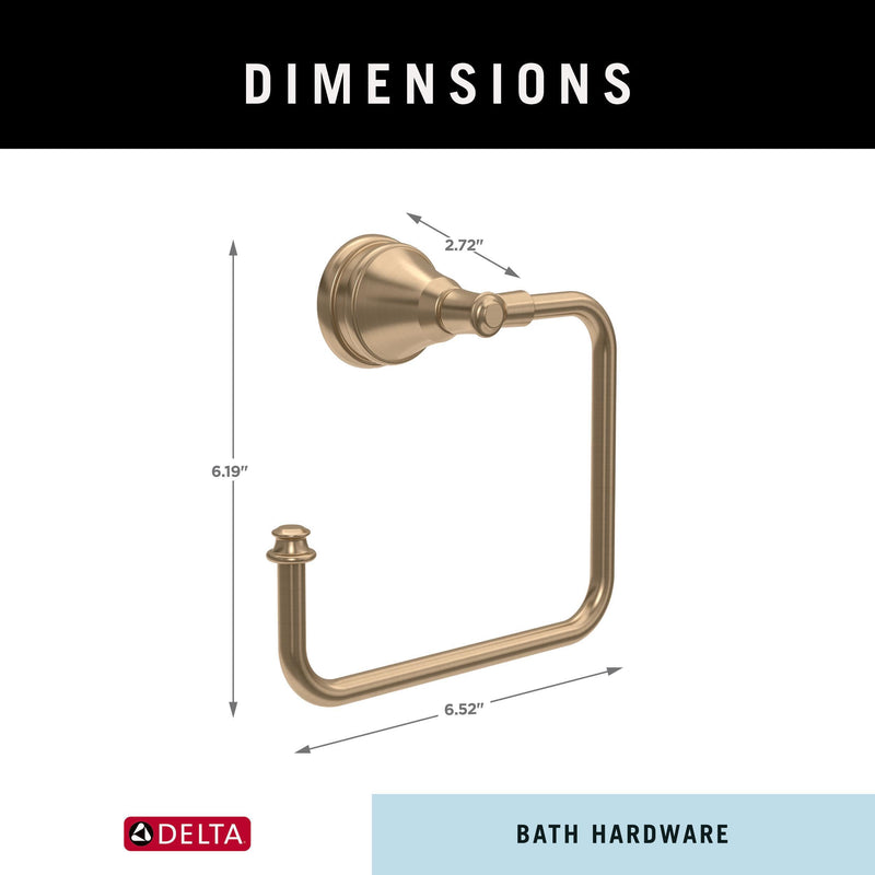 Delta Mylan (1-Pack) Hand Towel Holder Champagne Bronze Towel Racks for Bathroom Wall Square Towel Ring Holder for Bath Towel Hanger for Kitchen, Bathroom Accessories MYN46-CZ 6.52 inches x 2.72 inches x 6.2 inches
