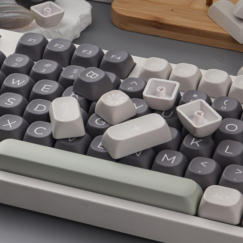 PBT Double Shot Keycaps 131 Keys MOA Profile Keycaps | Minimalist Retro White Grey Green Dye Sub Custom Classic Key Caps for Cherry Gateron MX Switches Mechanical Keyboards