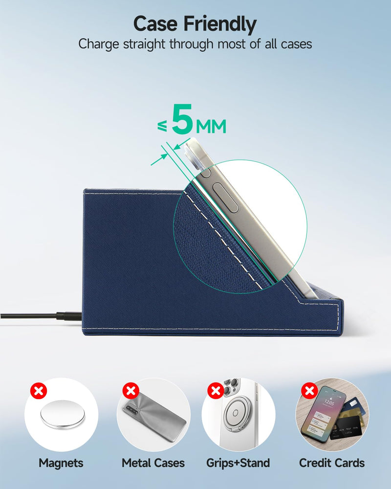 Desk Organizer with Charging Station, Nightstand Organizer Phone Docking Station, Men Gift Husband Wife Anniversary Dad Birthday Nightstand Purse Father Graduation Male Travel Idea Gadgets Blue