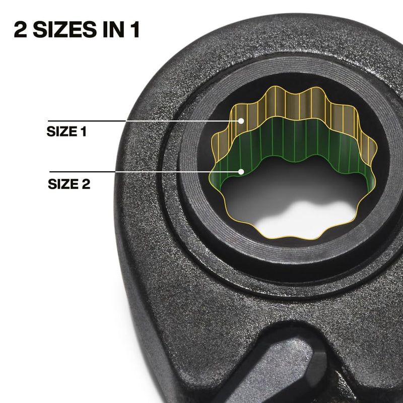 KLEIN TOOLS 68216M 4-in-1 Reversible Ratchet Wrenches Set, 2-Piece, Eight Metric Hex Sizes, 8mm x 10mm, 12mm x 13mm, 14mm x 15mm, and 17mm x 19mm Box Wrench Set, 90-Tooth Ratchet, Pass-Through Design 2-Piece Metric