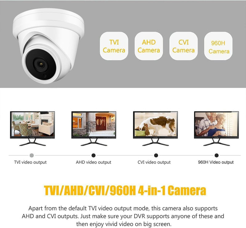 4K 8MP Turret Dome TVI CVI AHD Analog 4 in 1 CCTV Security Camera, 65ft IR Night Vision, 2.8mm 100° Wide Viewing Angle, Outdoor, Full Metal Housing, ONLY Compatible with 8MP 4K DVR 8MP TVI Turret Dome Camera 2.8MM