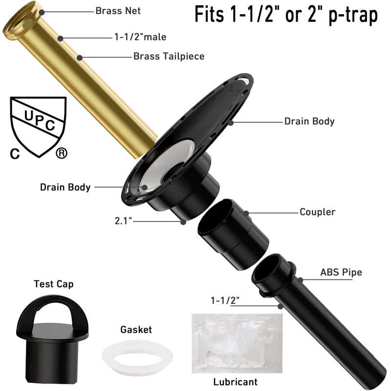 Upgrade Freestanding Tub Drain Rough-in Kit with CUPC Certification, Includes Brass and ABS Pipe, Clean Tub Drain No Leaks. (Patent No US11168467B2) Matte Black A