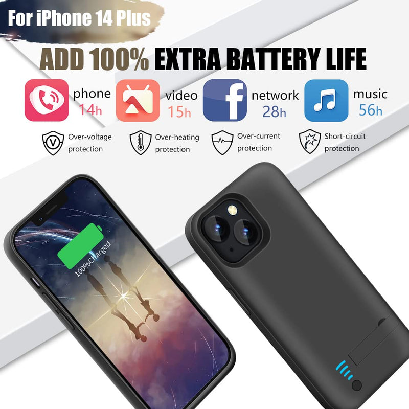 [Upgraded Battery Case for iPhone 14 Plus, 5000mAh Rechargeable Extended Battery Charging/Charger Case, Add 100% Extra Juice (6.7 Inches) Black
