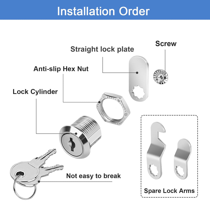 Cylinnda 5/8" Zinc Alloy Cam Locks (8 Pack) with Keys - Keyed Alike Set for Mailbox, Toolbox and Pickup Trucks 8 Pack 5/8 Inch