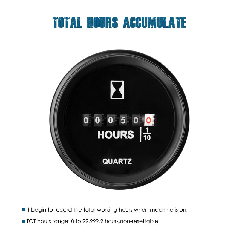 Runleader Mechanical Hour Meter, AC110V to 250V,Waterproof Design for Lawn Mower Generator Compressor Leaf Trimmer etc. AC
