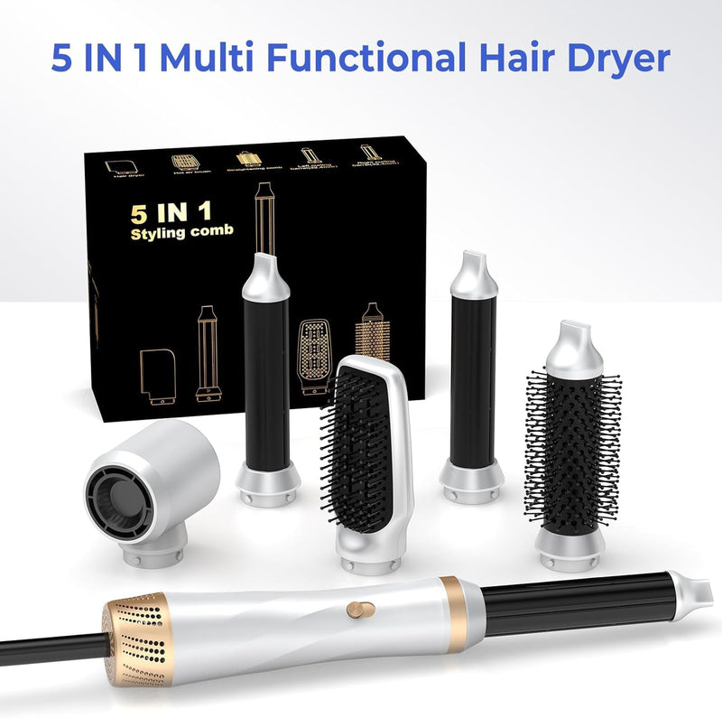  [AUSTRALIA] - Hair Dryer Brush 5 in 1, Blow Dryer Brush Set with Air Curler Wrap Hair Styler, Negative Ionic Blow Dry Brush, Detachable Hair Tool for Curling, Volumizer,Straightener,Drying