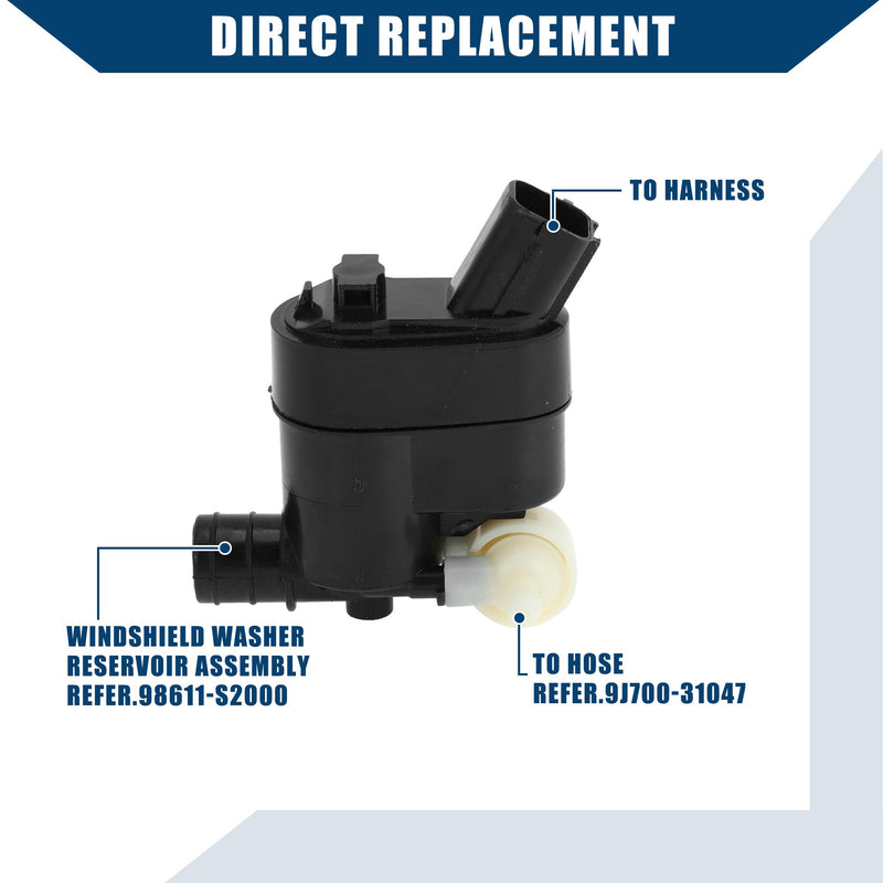 No.98510-2W500 / Windshield Washer Pump Assembly for Hyundai Santa Fe 2017-2022 for Hyundai Tucson 2021-2022 / Windshield Washer Motor/Durable/Plastic / 1 Pcs/Black