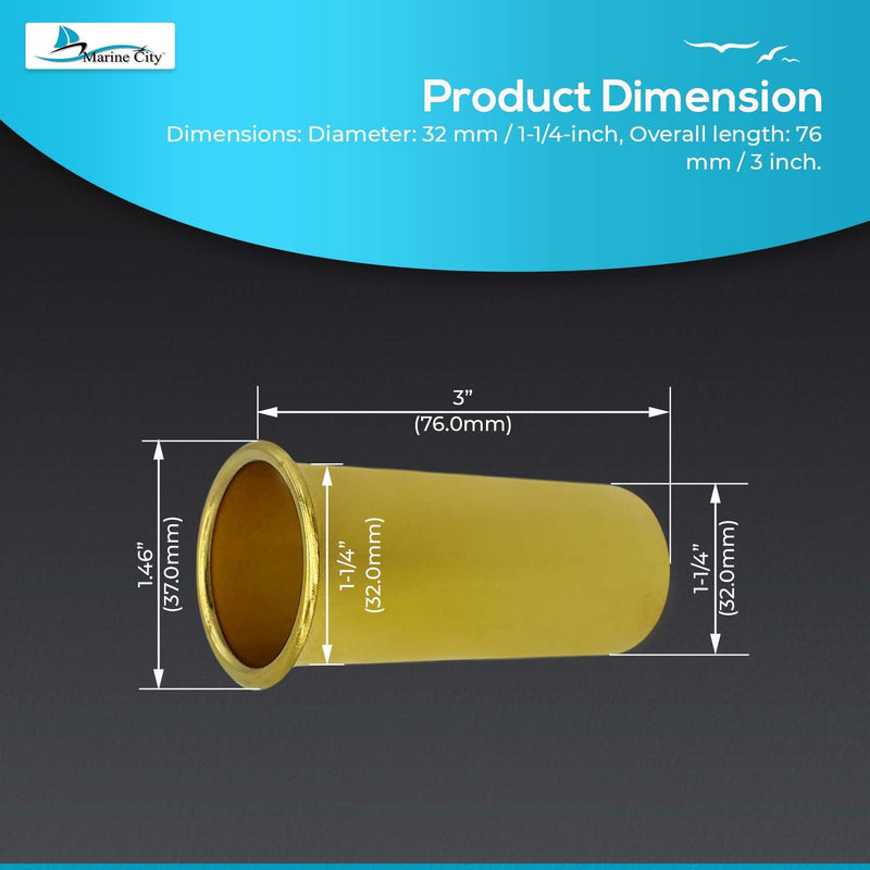 MARINE CITY Brass Drain Tube Corrosion Resistant Easy Functional and Smooth Design for Boat Water Marine Transom Motor Well Live Well Bait Well 3 Inches x 1-1/4 Inches