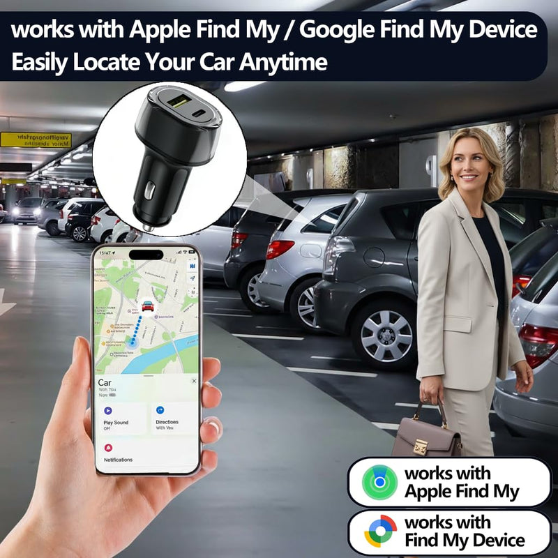 FancyDove Car Tracker Charger, Vehicle Anti-Theft Locator for iOS & Android | Discreet 2-in-1 Design, Tracker in Charger, 12-V Port Adapater, Fast Charging, No Monthly Fee, Works with iPhone & Android