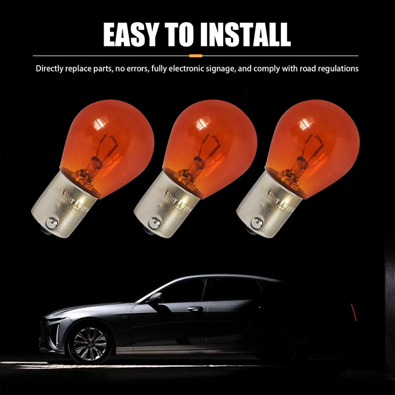 10 PCS Car 1156 Turn Signal Light, P21W 1141 S25 Waterproof High Brightness Stable Filament Halogen Bulb, 12V 21W BA15S Single Contact Long Life Bulb Replacement, Universal for Cars (Amber) 10 PCS Yellow