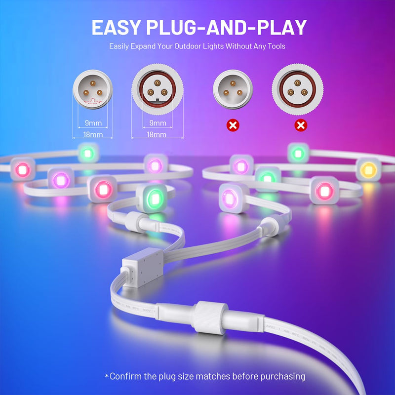 32FT Extension Cable for Govee Outdoor Lights Series & Dots String Lights, IP68 3-Pin Waterproof Extension Cord for Govee H705A H705B H705C, H705D H705E H705F, H706A H706B H706C, H805A H805B H805C 32FT Extension Cord-1PCS