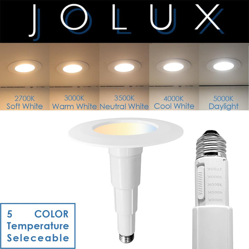 Jolux 4 Inch LED Recessed Lighting,Selectable 2700K/3000K/3500K/4000K/5000K Length Adjustable Retrofit Downlight,8.5W=40W,500LM,Dim,Bevel Trim,Easy Install 4 Pack 5CCT in One (2700K, 3000K, 3500K, 4000K, 5000K) 4 Inch-4 PACK
