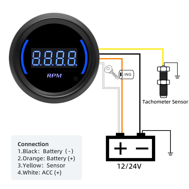 ARTILAURA 2" 52mm Tachometer 0-9000 RPM Gauge Blue Digital Tacho Meter for 12V Universal Car Auto