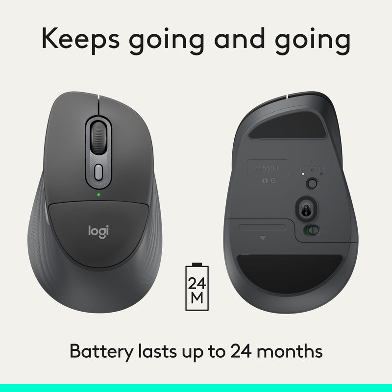 Logitech Signature Comfort Plus M850 L Wireless Mouse Bluetooth - Graphite | Bluetooth, palm cushion, 24-month battery, customizable buttons, for Windows, Mac, iPad With Palm Cushion