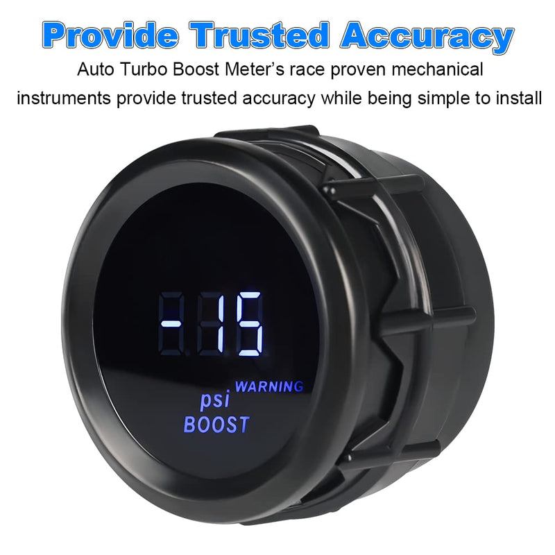 WATERWICH Turbo Boost Gauge PSI DC12V 2" 52mm Meter Kit with Boost Sensor for Car Truck Vehicle Automotive