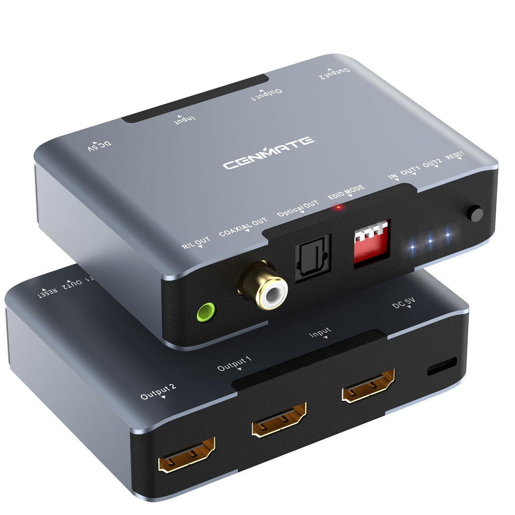 8K@60Hz HDMI Splitter 1 in 2 out, HDMI 2.1 Splitter Supports 4K@120Hz, EDID, 48 Gbps, VRR, 3D, HDR, HDR 10, HDCP, Dolby Atmos, Audio Extractor 8K 1 IN 2 Out