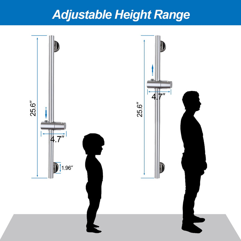 Chrome Shower Slide Bar, Bathroom Shower Slide Bar with Adjustable Handheld Shower Holder, Stainless Steel Slide Slide Bar Wall Mount Chrome
