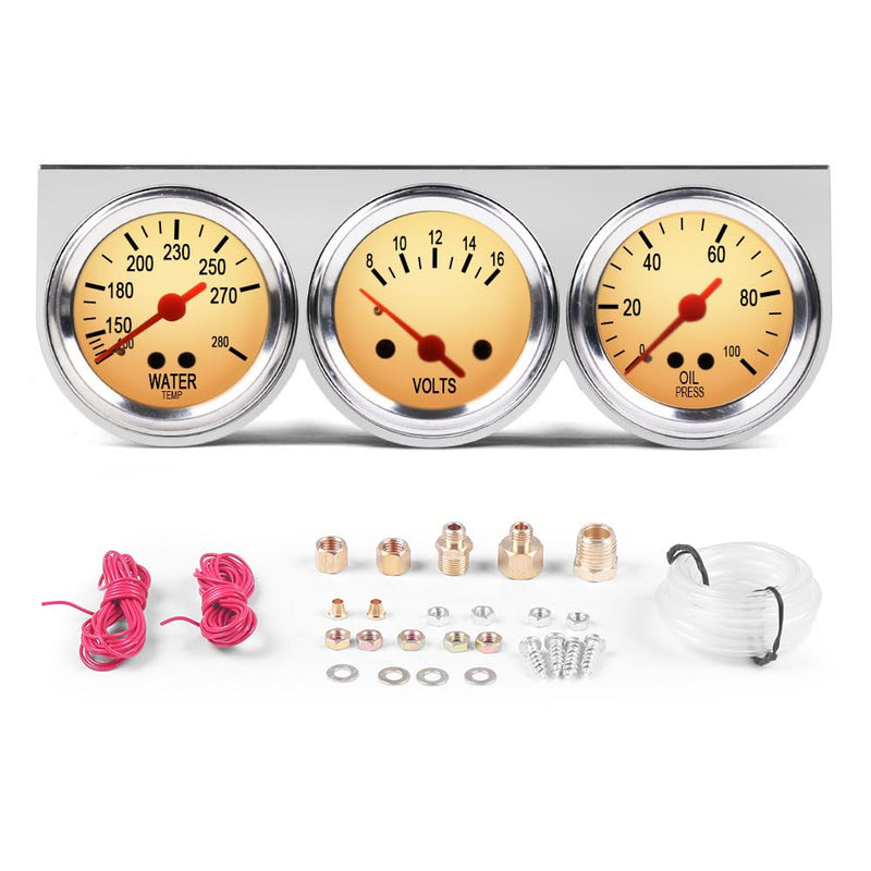 Dyno Racing 2inch 52MM Triple Gauge kit Volt Meter Water Temp Temperature Gauge Oil Press Pressure Gauge Car Meter Triple Gauge Set