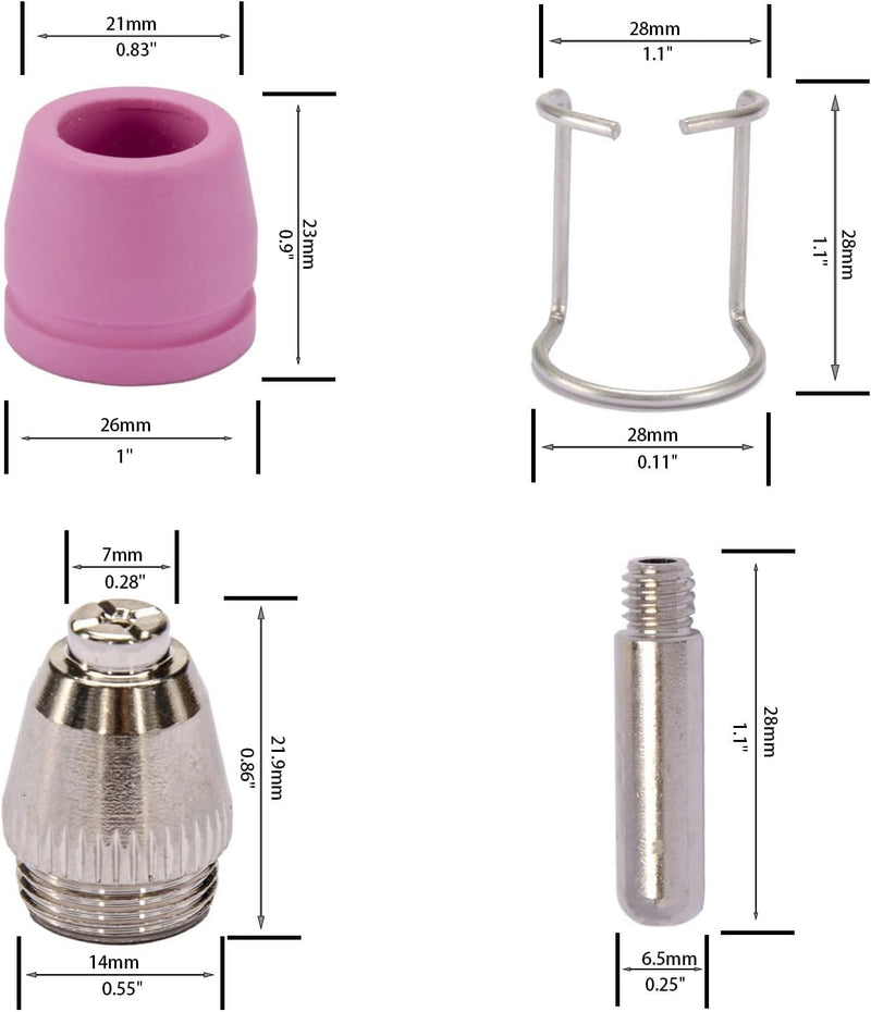 Plasma Cutter Consumables 50PCS WSD60 AG60 Non-Touch Pilot Arc Plasma Cutting Torch WSD-60 Accessories Electrodes Tips Nozzles Guides Kit Suitable for CUT50P CUT60P CUT-50F Cutting Machine