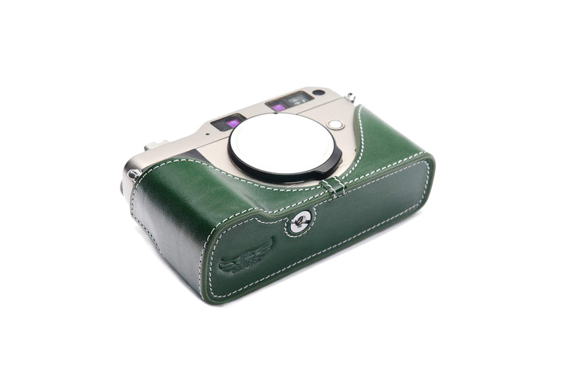 Contax G1 Case, BolinUS Handmade Genuine Real Leather Half Camera Case Bag Cover for Contax G1 Camera with Hand Strap (Green) Green