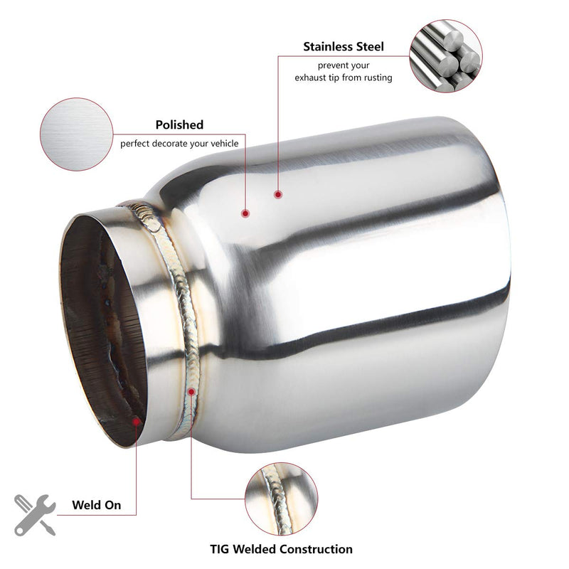 LCGP 3" Inlet Universal Exhaust Tip, 4" Outlet - 5" Long, Stainless Steel Double Wall Angle Cut Polished 3“x4"x5"
