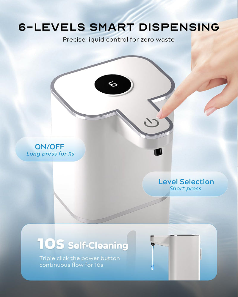 Automatic Soap Dispenser Touchless, 6-Level Adjustable,13.5oz/400ml Rechargeabled Wall Mounted Smart for Bathroom and Kitchen Dish Soap,White White Gel