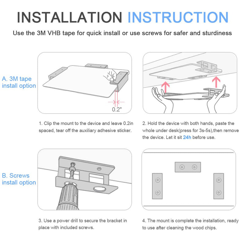 IFCASE Under Desk Laptop Mount & Headphone Holder with Adhesive & Screw, Hard Aluminum Under Table Desk Holder for Laptop, Mac Mini, MacBook Pro (Silver) Silver (with Hook)