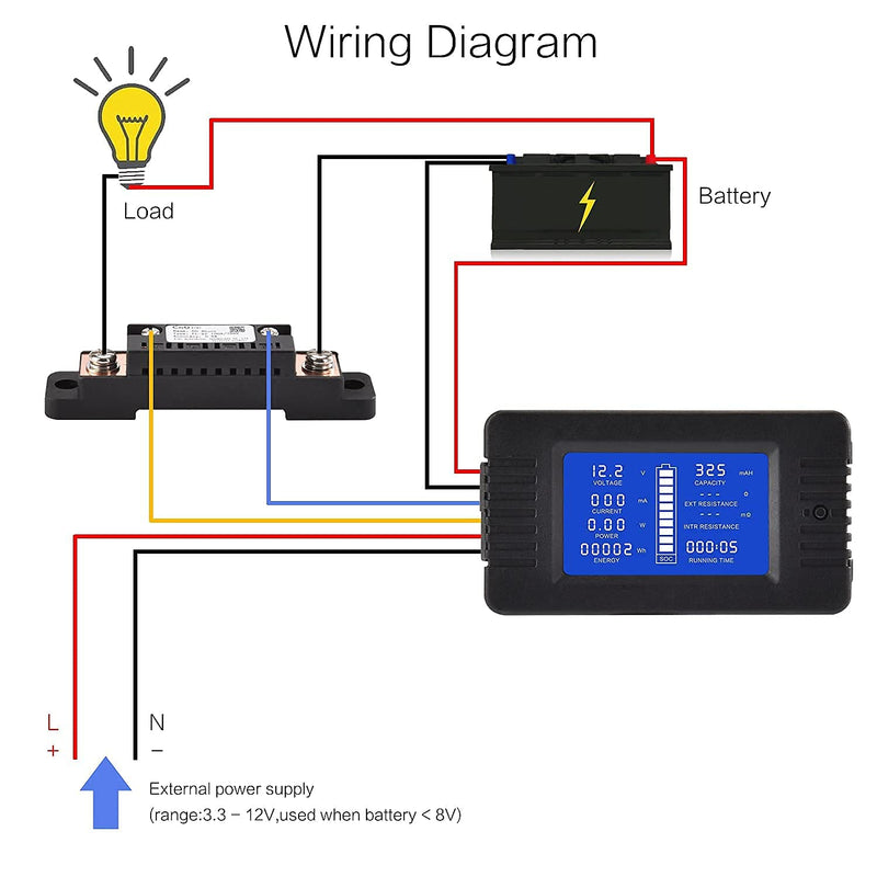 DC Multifunction Battery Monitor Meter with Shunt,0-200V,0-100A, LCD Display Digital Current Multimeter Voltmeter Ammeter for Cars RV Solar,Widely Applied to 12V/24V/48V RV/Car Battery… DC 100A Battery Meter