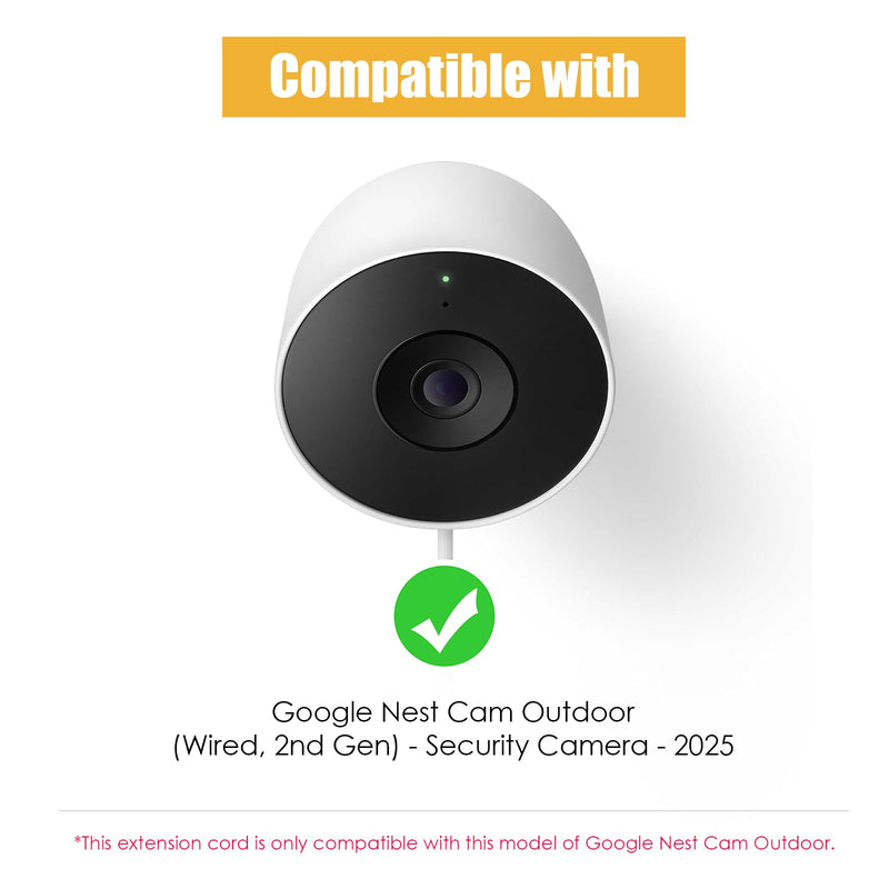 2 Pack Power Cable for Google Nest Cam Outdoor(Wired, 2nd Gen) | 18FT/5.5M Weatherproof Charging Cable(without adapter),Works with Google Home - 2025 Model - Snow|5V 2A Outdoor Charger Cable 2