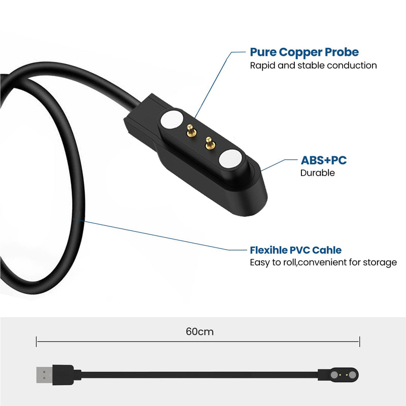 RuenTech 2-Pack Chargers Compatible for Cosmo JrTrack SE/JrTrack/JrTrack 2/JrTrack 3 Charger, Magnetic Replacement Charging Cable for Cosmo Kid's Smart Watch Charger (Black&Black) Black&Black