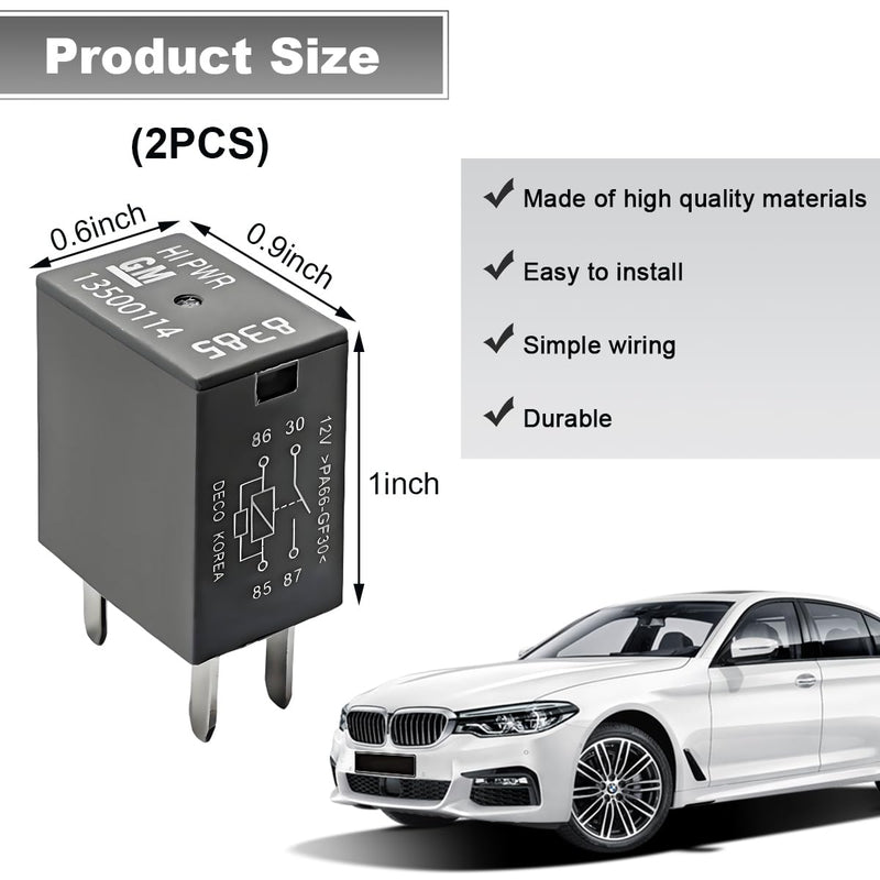 2 PCS Car Air Conditioning Relay, 13500114/8385 12VDC 40A High Power 4 Pin Relay, Multi Purpose Air Conditioning Fan Relays Compatible with Most Vehicles, Car Accessories 2 PCS