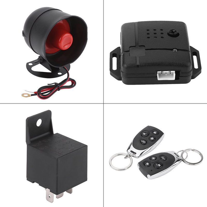 Car Alarm Security System, Black Universal Anti-Theft Device Car Security Device Alarm System Burglar Alarm Car Keyless Entry System with 2 Remote Controls Car Horn Siren Alarm