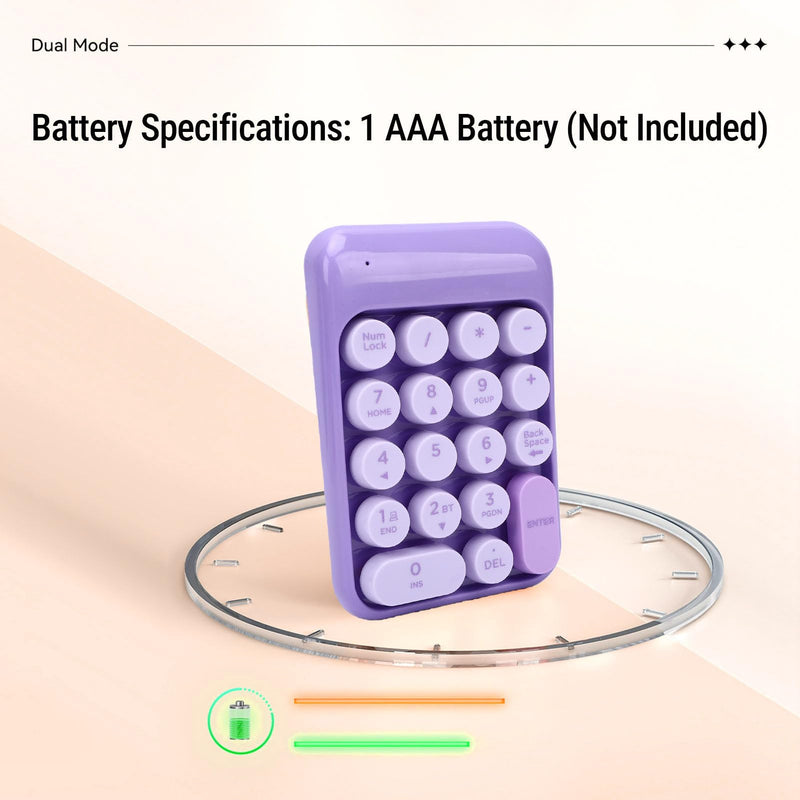 Wireless Numeric Keypad 18 Keys Bluetooth Number Pad with Concave Keycaps Quiet Keystrokes for Accounting Data Entry Spreadsheet (Purple)