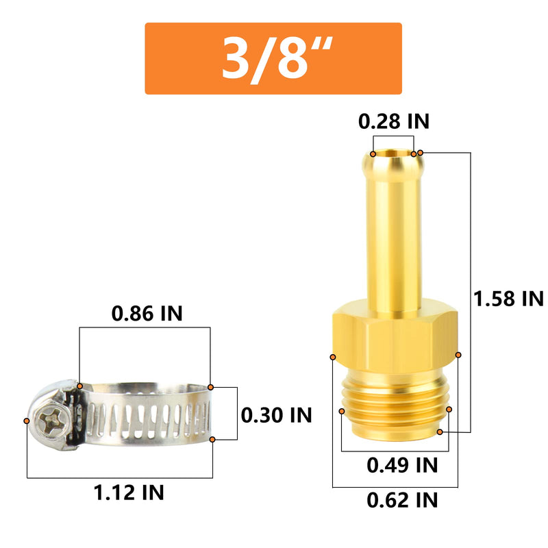 GASHER 5PCS Brass Brake Line Hose Fittings 3/8" Barb x 1/2"-20 Threads（Inverted Flare） Union for Fuel/AIR/Lquid/Gas 3/8" Barb × (1/2"-20 I) 5
