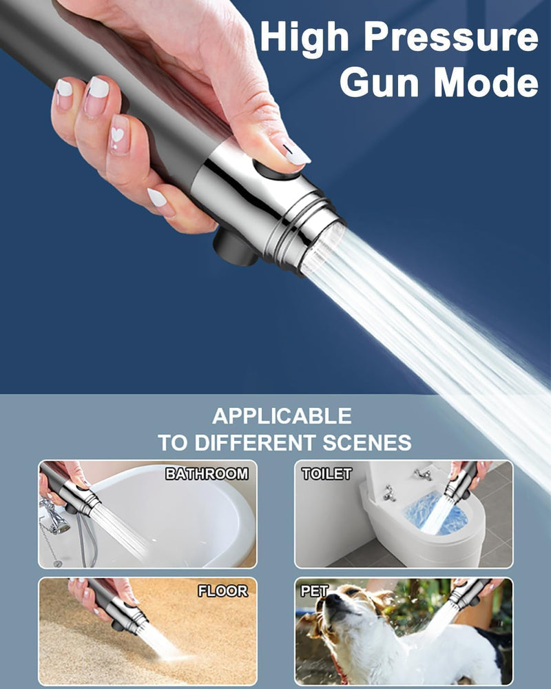 2026New year Filtered Shower, Portable Shower with 3 Spray Modes, Adjustable On/Off Shower Head, with 150cm/1.5m Hose, Suitable for Aquarium and Animal Bathing and Rinsing 4-piece set (Grey) Gray