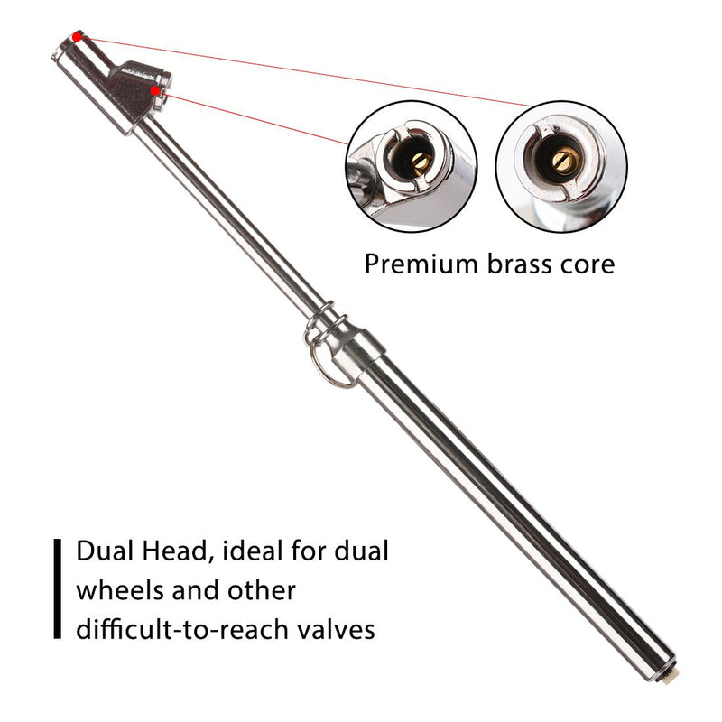 CZC AUTO Tire Pressure Gauge, Straight-on Foot Dual Head Chucks Auto Service Gage, Heavy Duty Air Gauge 10-150PSI 100-1000KPa for Car Truck RV Van (1 Pack, Silver) 1