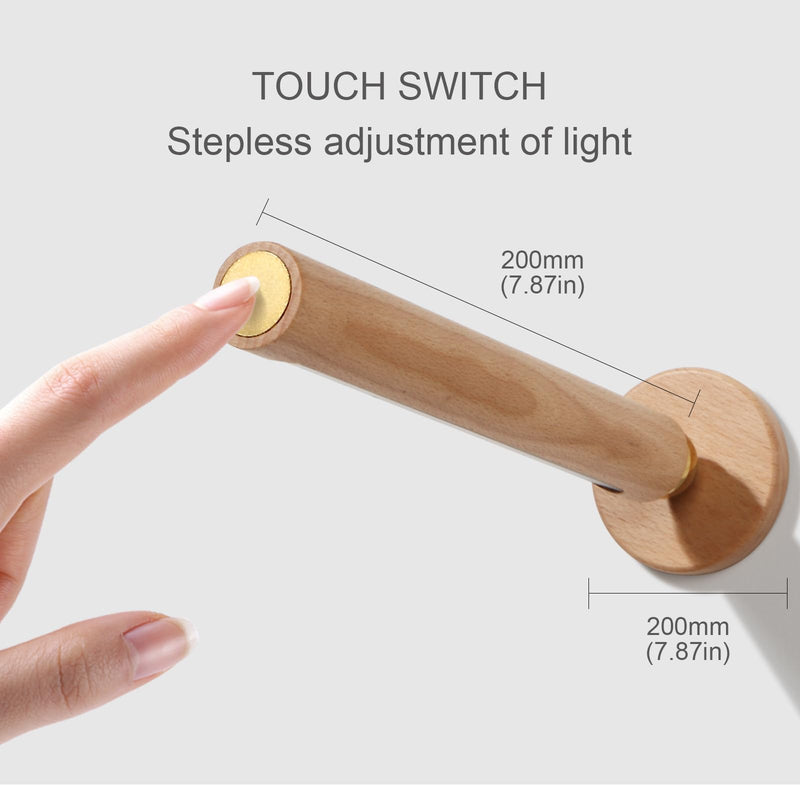 360° Rotatable Wooden Led Wall Lamp Magnetic USB Rechargeable Wall Sconces Battery Operated Led Night Light for Household (Beech Wood) Beech Wood 2PCS