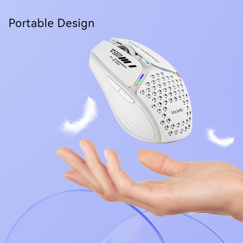 Uciefy Bluetooth Wireless Mouse, (BT5.0/5.1+2.4GHz) USB C Rechargeable LED Mouse Battery Level Visible, Honeycomb Magnetic Shell Cover with USB Receiver & Type-C Adapter for Laptop/PC/Mac/iPad-White white