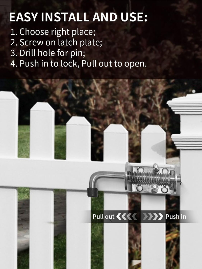 Spring Loaded Gate Latch Pin Barrel Bolt Durable for Shed Doors Wood Metal Gate - 2pcs (Heavy Duty SS 2pcs) Heavy Duty SS 2pcs