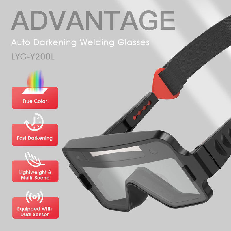 YESWELDER True Color Solar Powered Auto Darkening Welding Goggles, 2 Sensors Welder Glasses for TIG MIG MMA Plasma Lyg-y200l