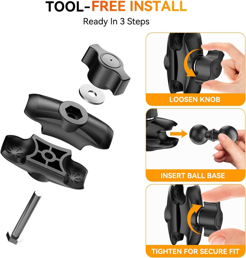 OHLPRO Double Socket Arm-65 for RAM Mounts B Size 1" Ball Components, Durable Mounting Arm Extension Adapter for Car Dash, Truck, Boat Phone Holder and GPS 65 mm