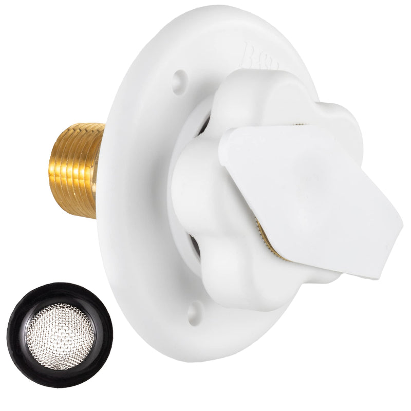 RecPro RV White City Water Fill Inlet Flange Brass with Check Valve | Made in America (No Hose Elbow) No Hose Elbow